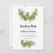 水彩画のフクロウのクリスマスパーティー 招待状 (正面)