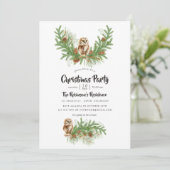 水彩画のフクロウのクリスマスパーティー 招待状 (スタンド正面)