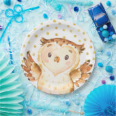 水彩画のフクロウの森林動物の金ゴールドの点の誕生日 ペーパープレート (パーティー)
