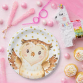 水彩画のフクロウの森林動物の金ゴールドの点の誕生日 ペーパープレート (パーティー)