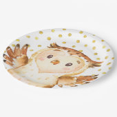 水彩画のフクロウの森林動物の金ゴールドの点の誕生日 ペーパープレート (アングル)