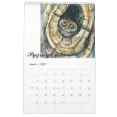 水彩画のフクロウの絵画カレンダー カレンダー (3月 2027)