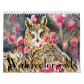 水彩画のフクロウの絵画クローズアップ カレンダー (カバー)