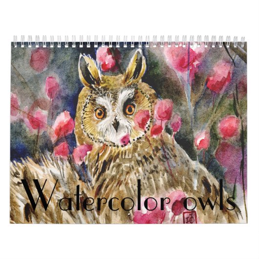 水彩画のフクロウの絵画クローズアップ カレンダー (カバー)
