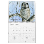 水彩画のフクロウの絵画クローズアップ カレンダー (2月 2026)