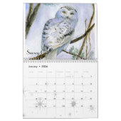 水彩画のフクロウの絵画クローズアップ カレンダー (1月 2026)