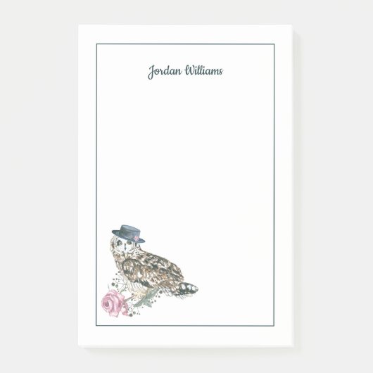 水彩画のフクロウは|あなたの名前を加えます ポストイット (正面)