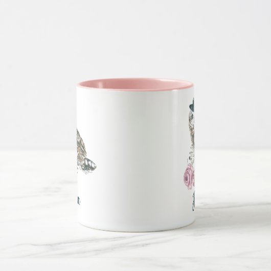 水彩画のフクロウは|あなたの名前を加えます マグカップ (中央)