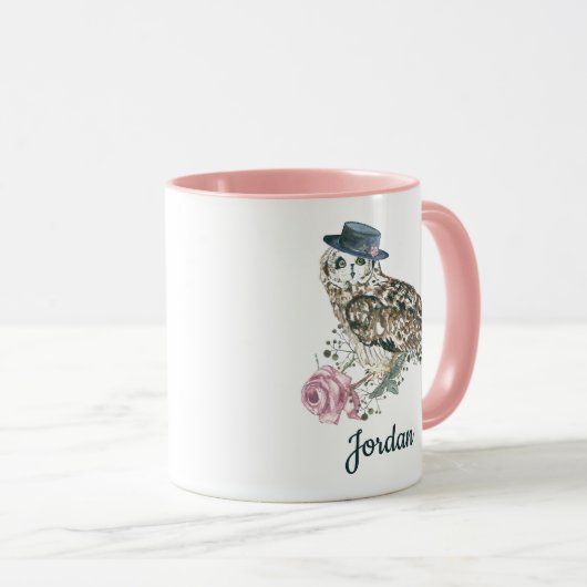 水彩画のフクロウは|あなたの名前を加えます マグカップ (正面右)