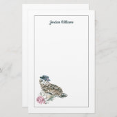 水彩画のフクロウは|あなたの名前を加えます 便箋 (正面/裏面)