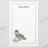 水彩画のフクロウは|あなたの名前を加えます 便箋 (正面)