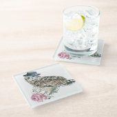 水彩画のフクロウ ガラスコースター (アングル)