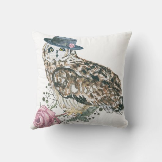 水彩画のフクロウ クッション (裏面)