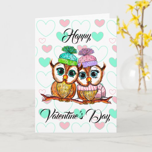 水彩画のフクロウ | バレンタインデー | 愛してる カード (黄色い花)