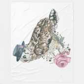 水彩画のフクロウ フリースブランケット (正面)