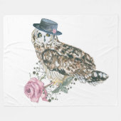 水彩画のフクロウ フリースブランケット (正面(横))