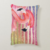 水彩画のフラミンゴのグリッターの金ゴールドは縞で飾ります アクセントクッション (裏面(縦))