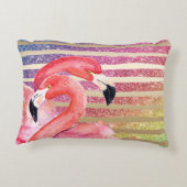 水彩画のフラミンゴのグリッターの金ゴールドは縞で飾ります アクセントクッション (裏面)