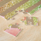 水彩画のフラミンゴのグリッターの金ゴールドは縞で飾ります ジグソーパズル (側面)