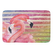 水彩画のフラミンゴのグリッターの金ゴールドは縞で飾ります バスマット (正面)