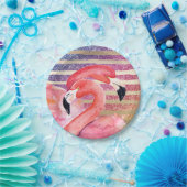 水彩画のフラミンゴのグリッターの金ゴールドは縞で飾ります ペーパープレート (パーティー)