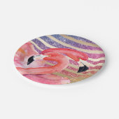 水彩画のフラミンゴのグリッターの金ゴールドは縞で飾ります ペーパープレート (アングル)