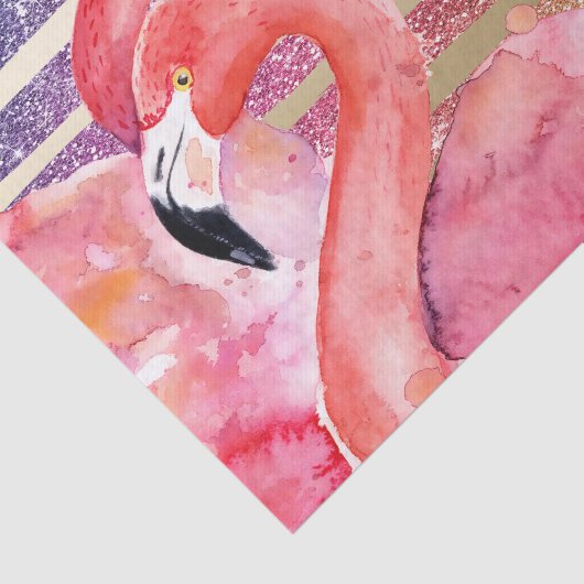 水彩画のフラミンゴのグリッターの金ゴールドは縞で飾ります 薄葉紙 (詳細)