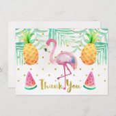 水彩画のフラミンゴの誕生日のサンキューカード サンキューカード (正面/裏面)