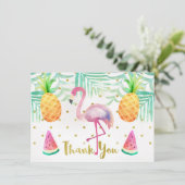水彩画のフラミンゴの誕生日のサンキューカード サンキューカード (スタンド正面)