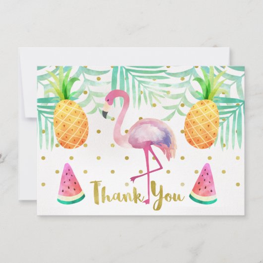 水彩画のフラミンゴの誕生日のサンキューカード サンキューカード (正面)