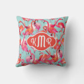 水彩画のフラミンゴは|のモノグラムを集めました クッション (裏面)