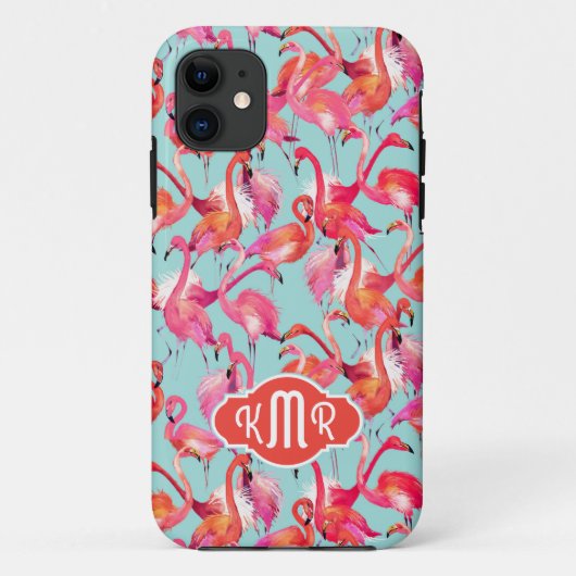 水彩画のフラミンゴは|のモノグラムを集めました Case-Mate iPhoneケース (裏面)