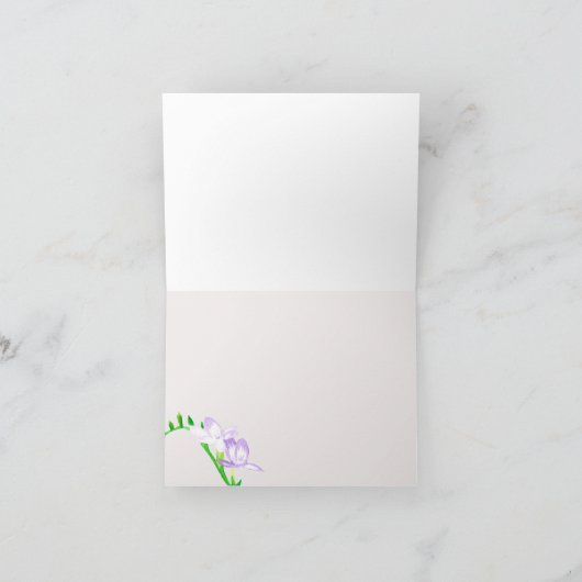 水彩画のフリージアの花は感謝していしています サンキューカード (内部)