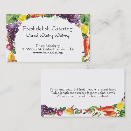 水彩画のフルーツ野菜のケイタリングビジネスカード 名刺 (正面/裏面)