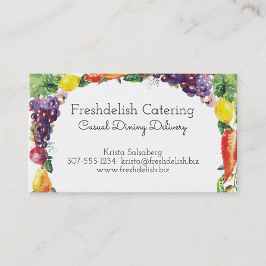 水彩画のフルーツ野菜のケイタリングビジネスカード 名刺 (正面)