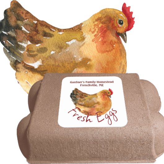 水彩画のフレッシュエッグステッカー スクエアシール