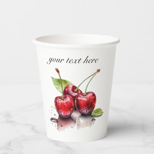 水彩画のフレッシュチェリートリオ - オーダーメイド 紙コップ (正面)