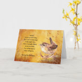 水彩画のブラウンの鳥の"はねる"オード詩 カード (黄色い花)