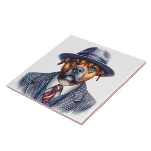 水彩画のブラウンドッグギャングのスーツ タイル (側面)