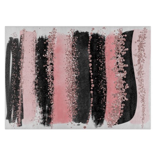 水彩画のブラシの打撃のばら色の金ゴールドのフェイクなグリッター カッティングボード (正面)