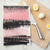 水彩画のブラシの打撃のばら色の金ゴールドのフェイクなグリッター キッチンタオル (四つ折り)