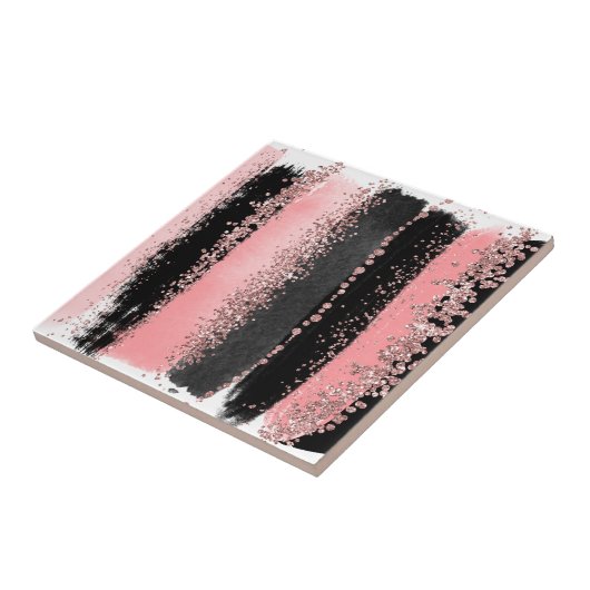 水彩画のブラシの打撃のばら色の金ゴールドのフェイクなグリッター タイル (側面)