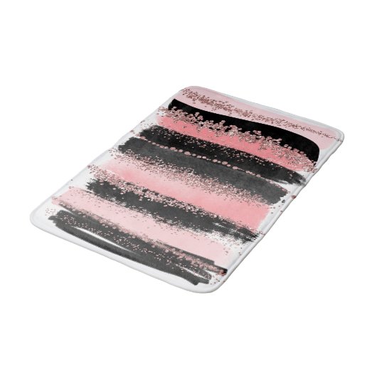 水彩画のブラシの打撃のばら色の金ゴールドのフェイクなグリッター バスマット (アングル)