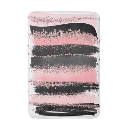 水彩画のブラシの打撃のばら色の金ゴールドのフェイクなグリッター バスマット (正面縦)