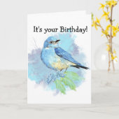 水彩画のブルーバードの庭の鳥の芸術 カード (黄色い花)