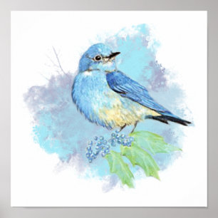 水彩画のブルーバードの庭の鳥の芸術 ポスター