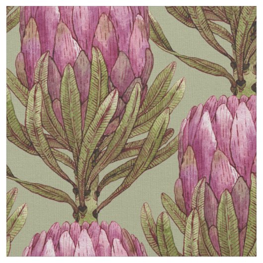 水彩画のプロテアの花の植物のイラストレーションの生地 ファブリック (クローズアップ)