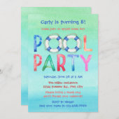 水彩画のプールを囲んでのパーティの誕生日の招待状 招待状 (正面/裏面)