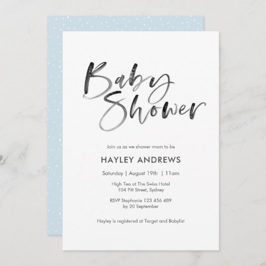 水彩画のベビーシャワーの招待の空色 招待状 (正面/裏面)