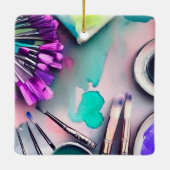 水彩画のペイントブラシ セラミックオーナメント (裏面)